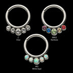 5 Cluster Petite Bezel Set Swarovski Crystal/Opal Front Facing Hinged Segment Clicker Hoop Earring / Nosering – Titanium