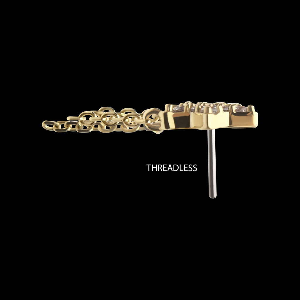 14Kt Yellow Gold Threadless Pave Gem Star Top with Triple Chain Dangle