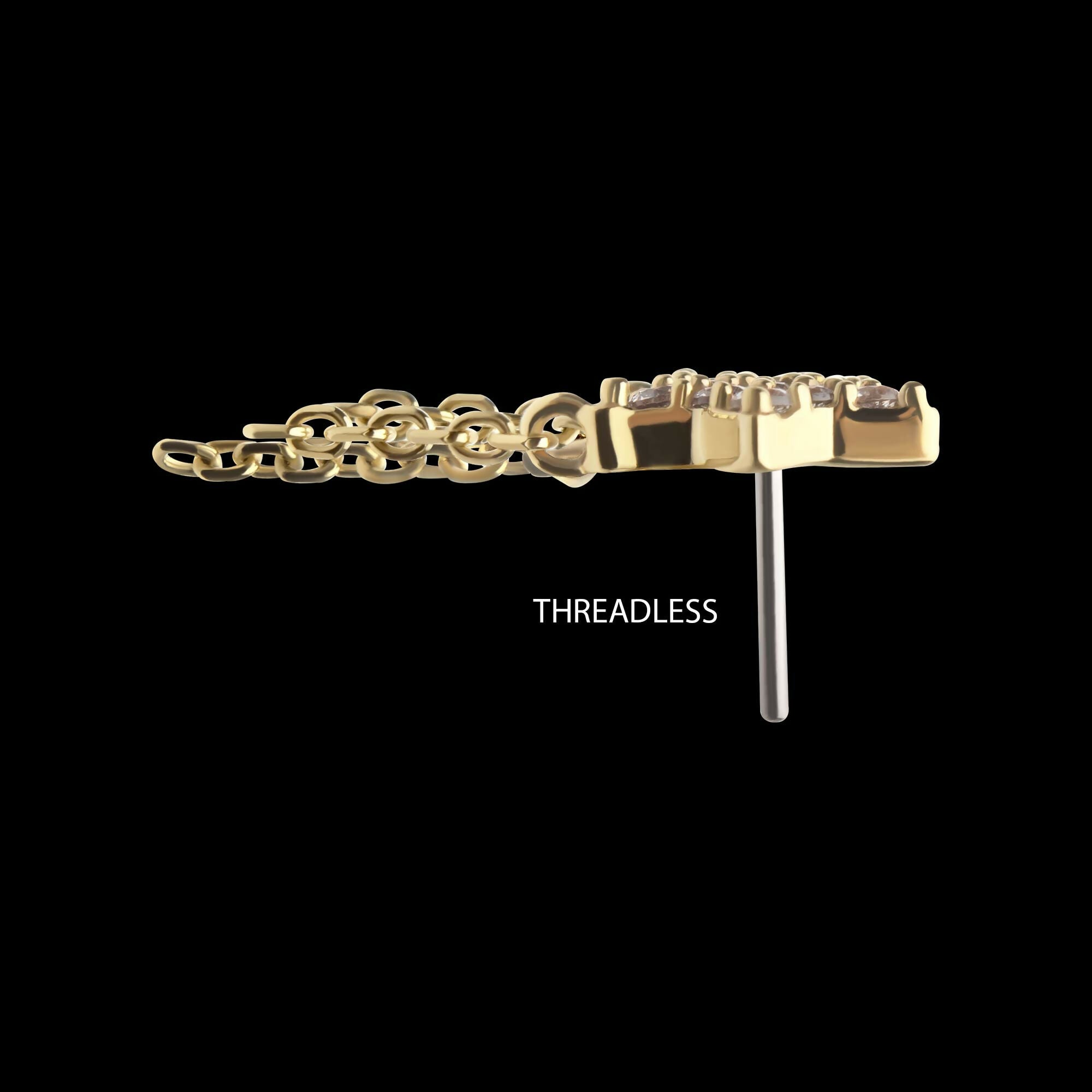 14Kt Yellow Gold Threadless Pave Gem Star Top with Triple Chain Dangle