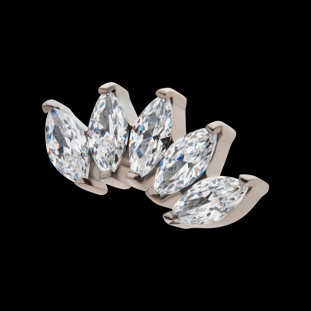 Titanium Threadless with Prong Set Marquise CZ 5-Cluster Top