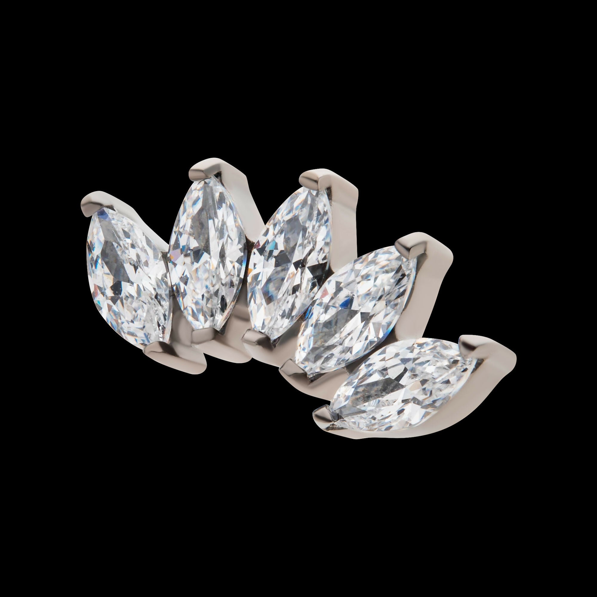 Titanium Threadless with Prong Set Marquise CZ 5-Cluster Top