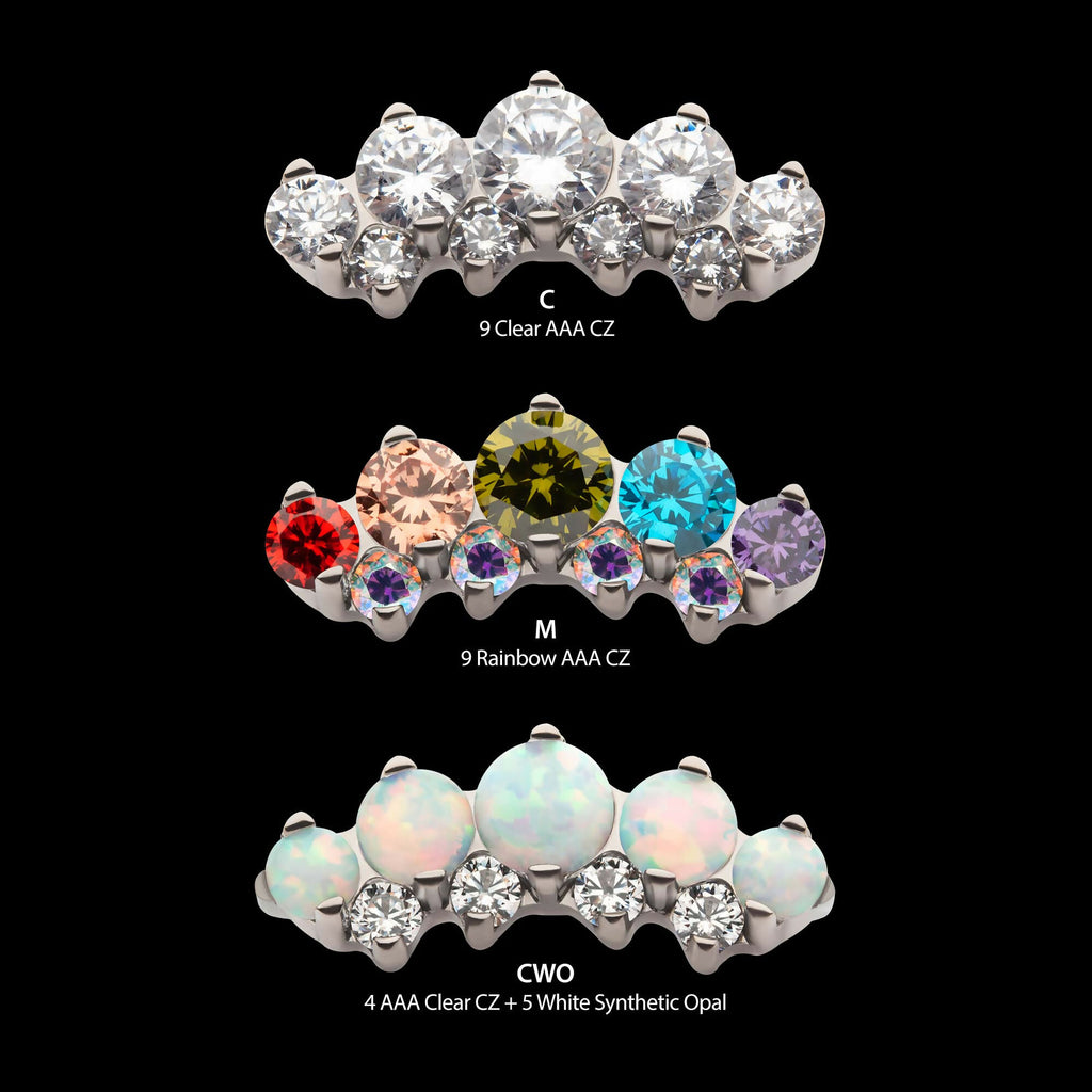 Titanium Threadless Prong Set Round CZ/Opal Terraced Cluster Top