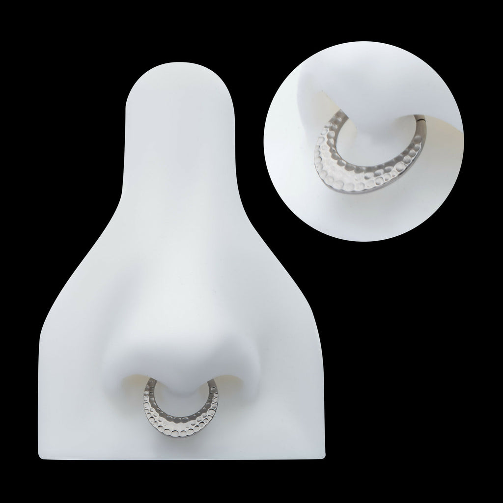 Hammered Round Shape Front Facing Hinged Segment Clicker Hoop Earring / Nosering – Titanium