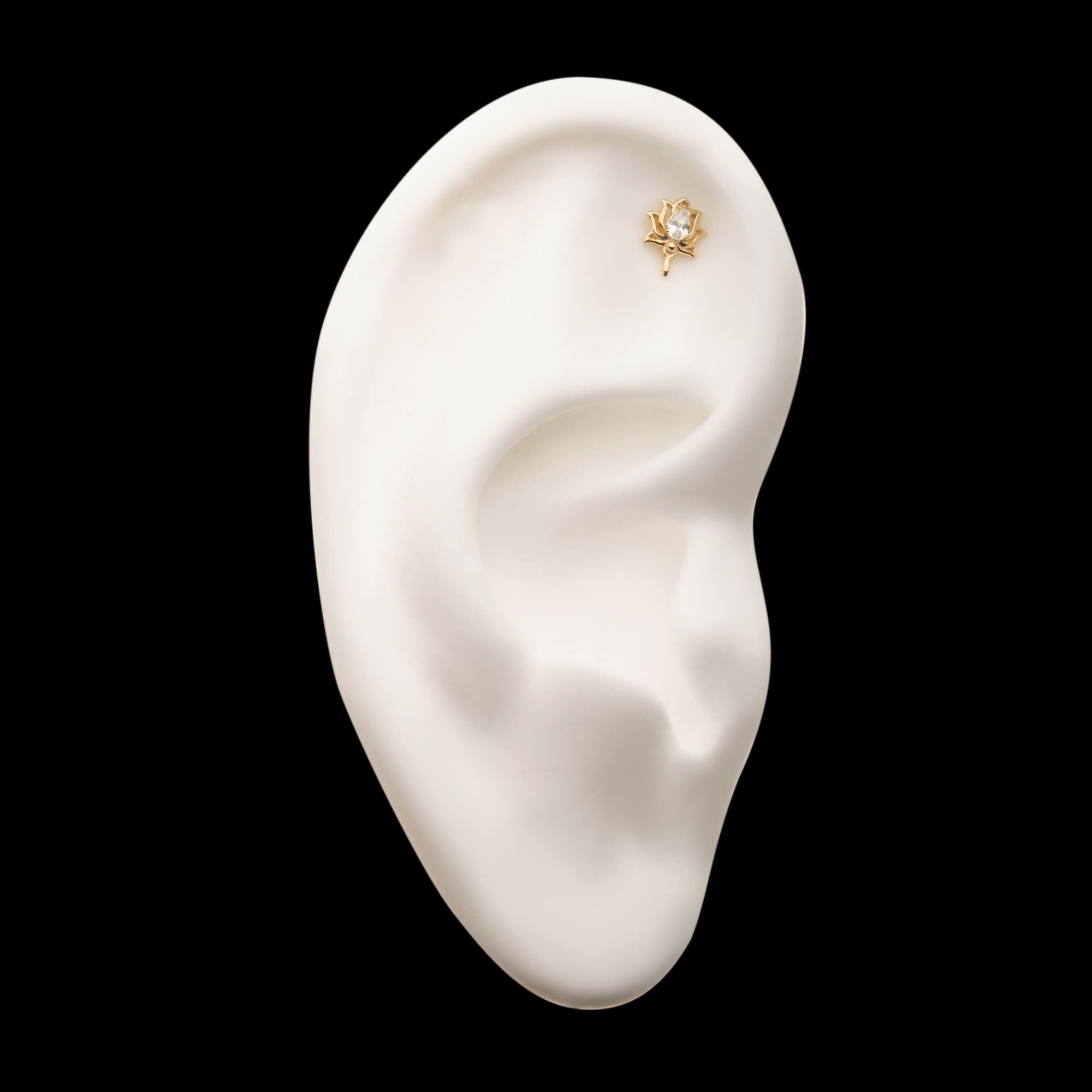 14Kt Yellow Gold Threadless with Clear Gem Lotus Top