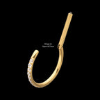 24Kt Gold PVD Titanium D-Ring Clicker with CNC Set Clear CZ Gem Hoop Earring / Nosering