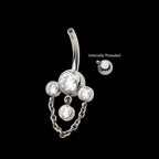 Internally Threaded Bezel Set Round Gem Fan Navel with Floating Gem and Chain Dangle Earring / Nosering – Titanium