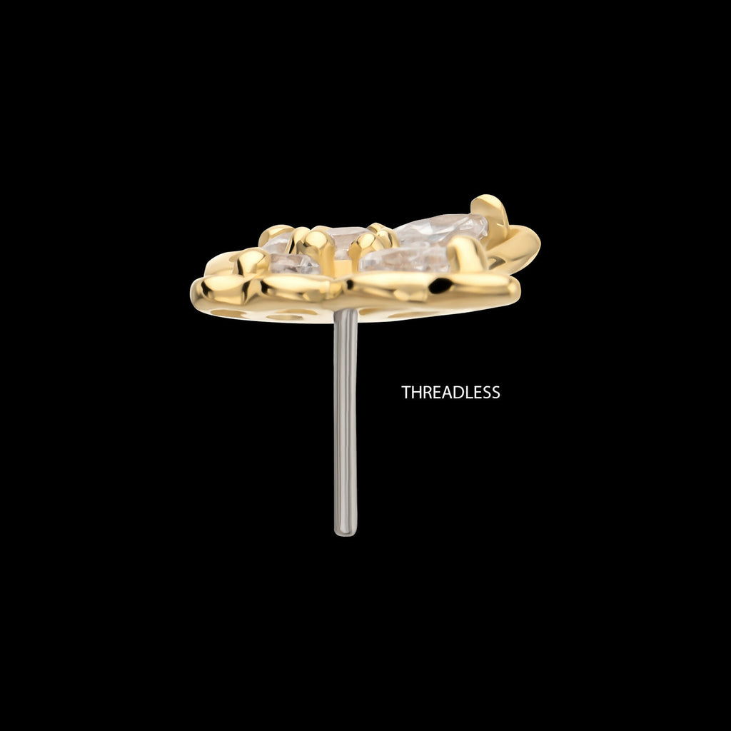 14Kt Gold Threadless 3D Butterfly Round & Marquise Gem Top