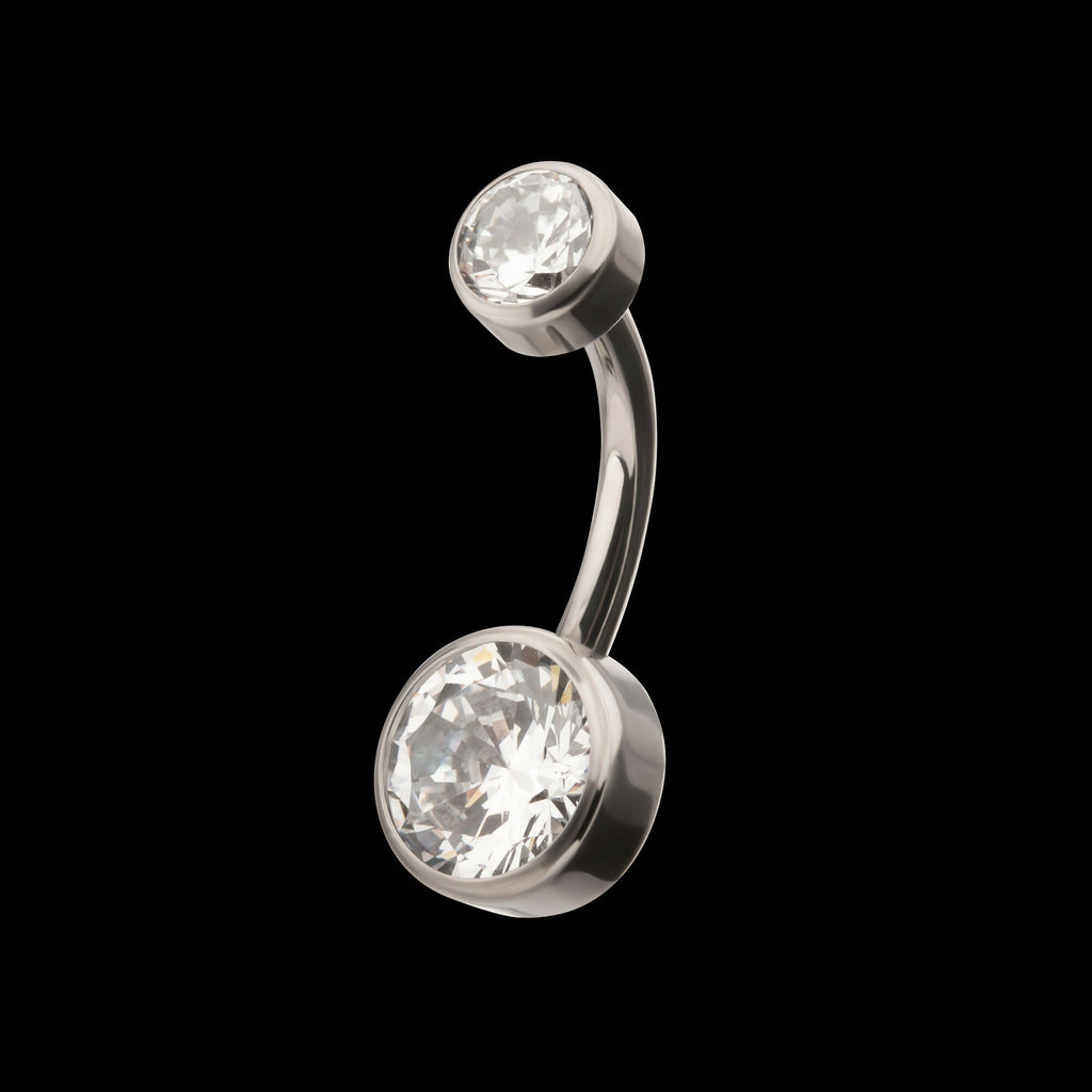 Internally Threaded Double Bezel Round with Smooth Rounded Back & Fixed Bottom Navel Earring / Nosering – Titanium