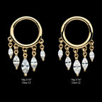 5 Marquise CZ Dangle Charm Hinged Segment Clicker Hoop Earring / Nosering – 14Kt Yellow Gold
