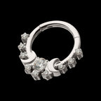 Triple Moon Phase with Prong Set Gem Cluster Front Facing Hinged Segment Clicker Hoop Earring / Nosering – Titanium