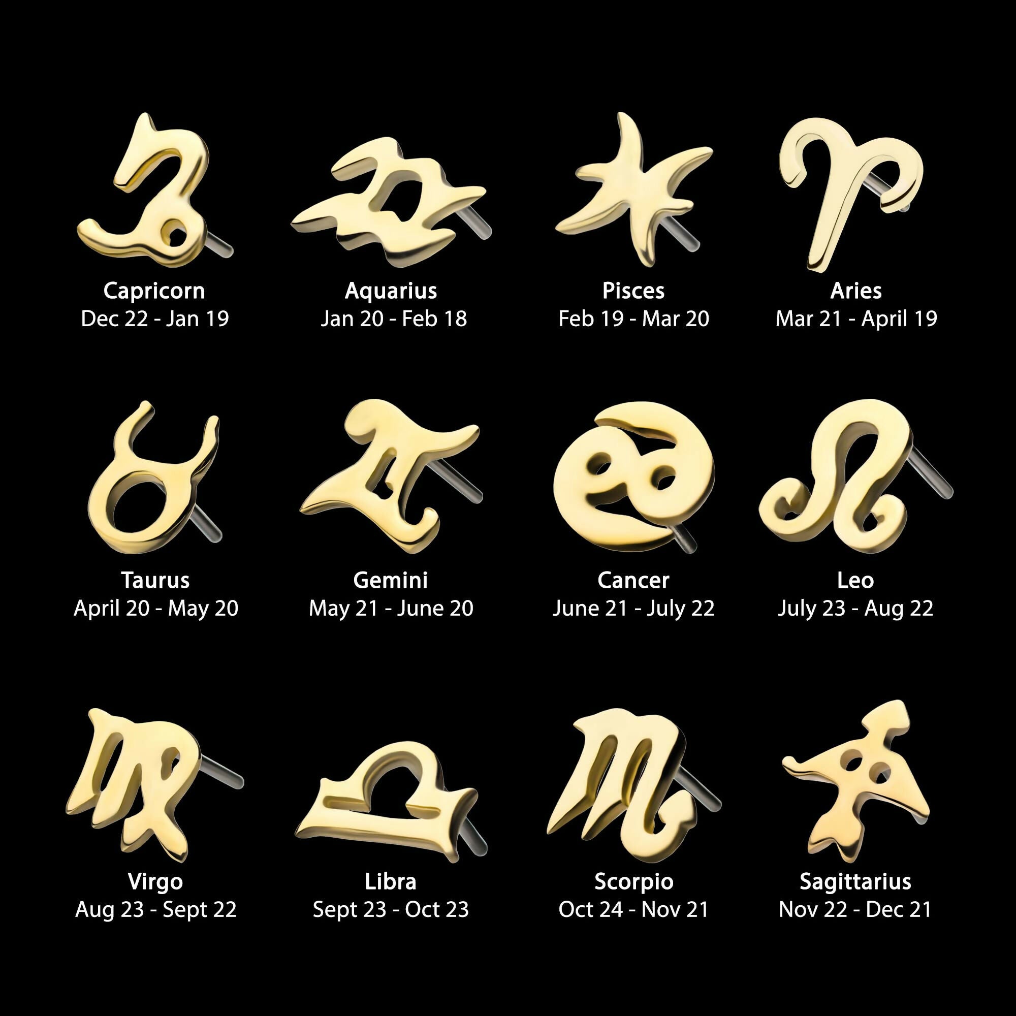14Kt Yellow Gold Threadless Zodiac Sign Tops