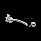 Internally Threaded with 4 Clear AAA CZ Fixed Top Curved Barbell Earring / Nosering – Titanium