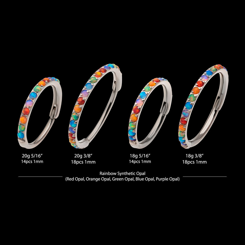 1mm CNC Set Rainbow Opal Eternity Gem Titanium Side Facing Hinged Segment Clicker Hoop Earring / Nosering