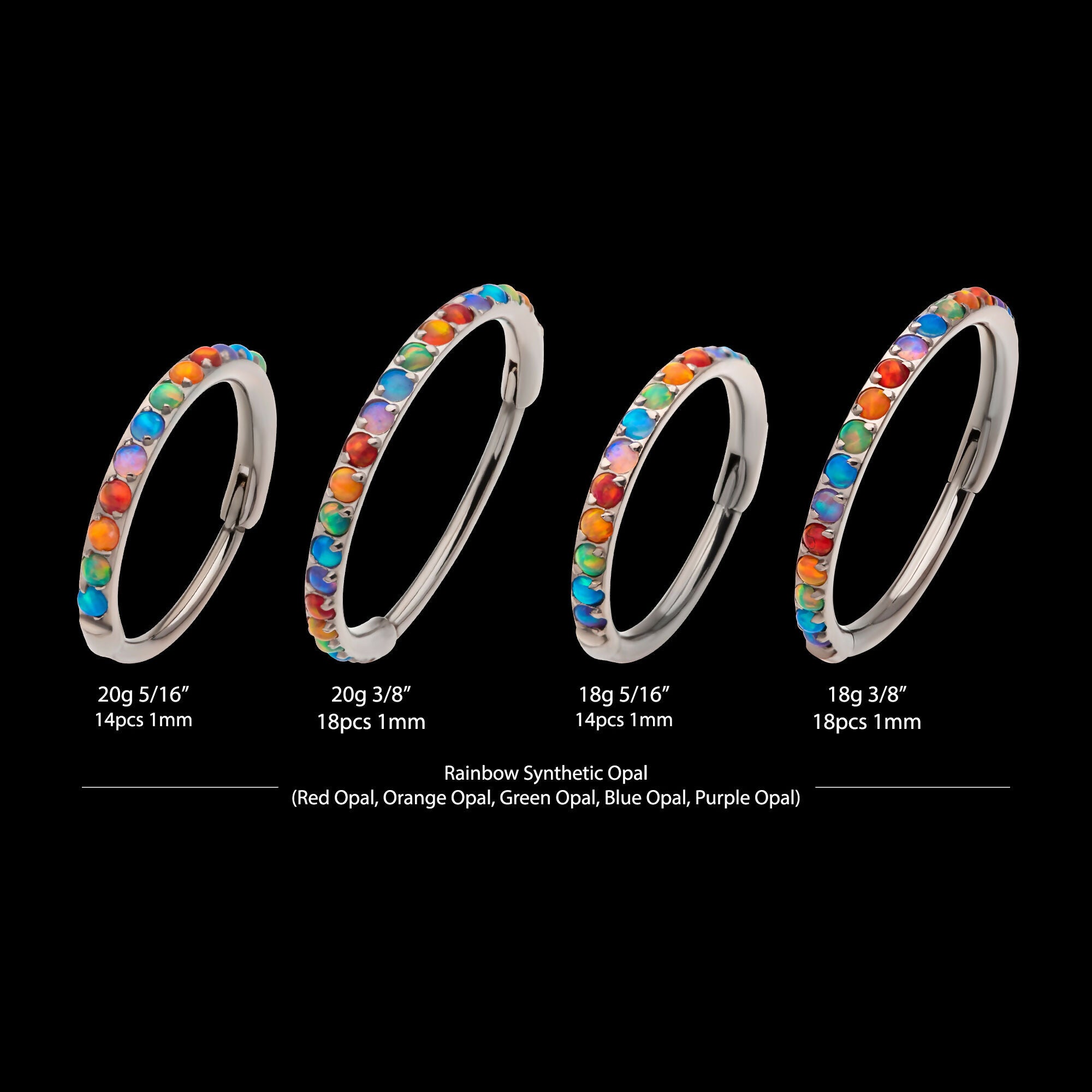 1mm CNC Set Rainbow Opal Eternity Gem Titanium Side Facing Hinged Segment Clicker Hoop Earring / Nosering