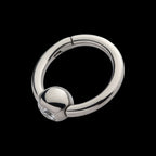 Bezel Set Round Gem Side Facing Hinged Segment Clicker Hoop Earring / Nosering – Titanium