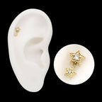 14Kt Yellow Gold Threadless Milgrain Edge Double Star Dangle Top with Prong Set Gem