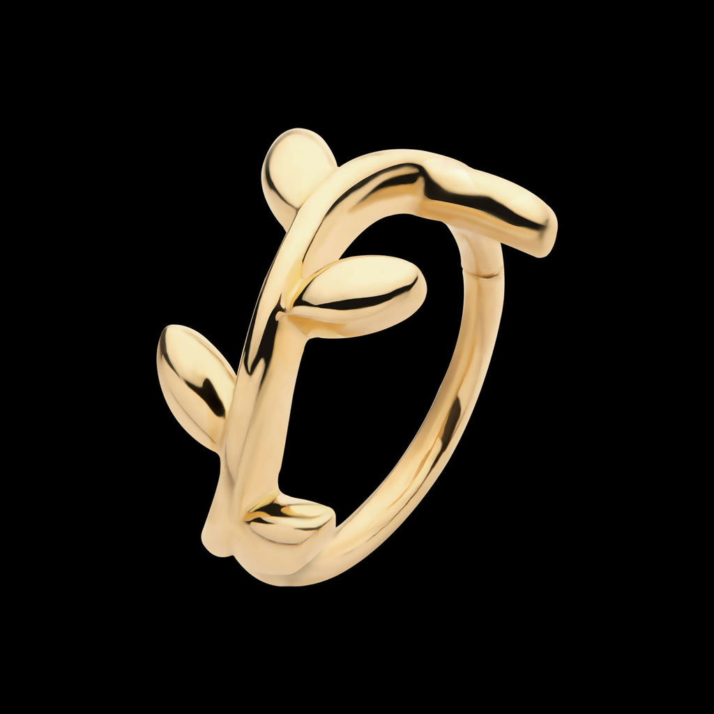 Curvy Leaf Design Side Facing Hinged Segment Clicker Hoop Earring / Nosering – 14Kt Yellow Gold