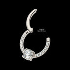 1mm CNC Set Full Clear CZ & Big Round CZ Front Facing Hinged Segment Clicker Hoop Earring / Nosering – Titanium