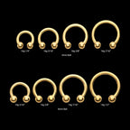 24KT Gold PVD Titanium Internally Threaded Circular Barbell Earring / Nosering