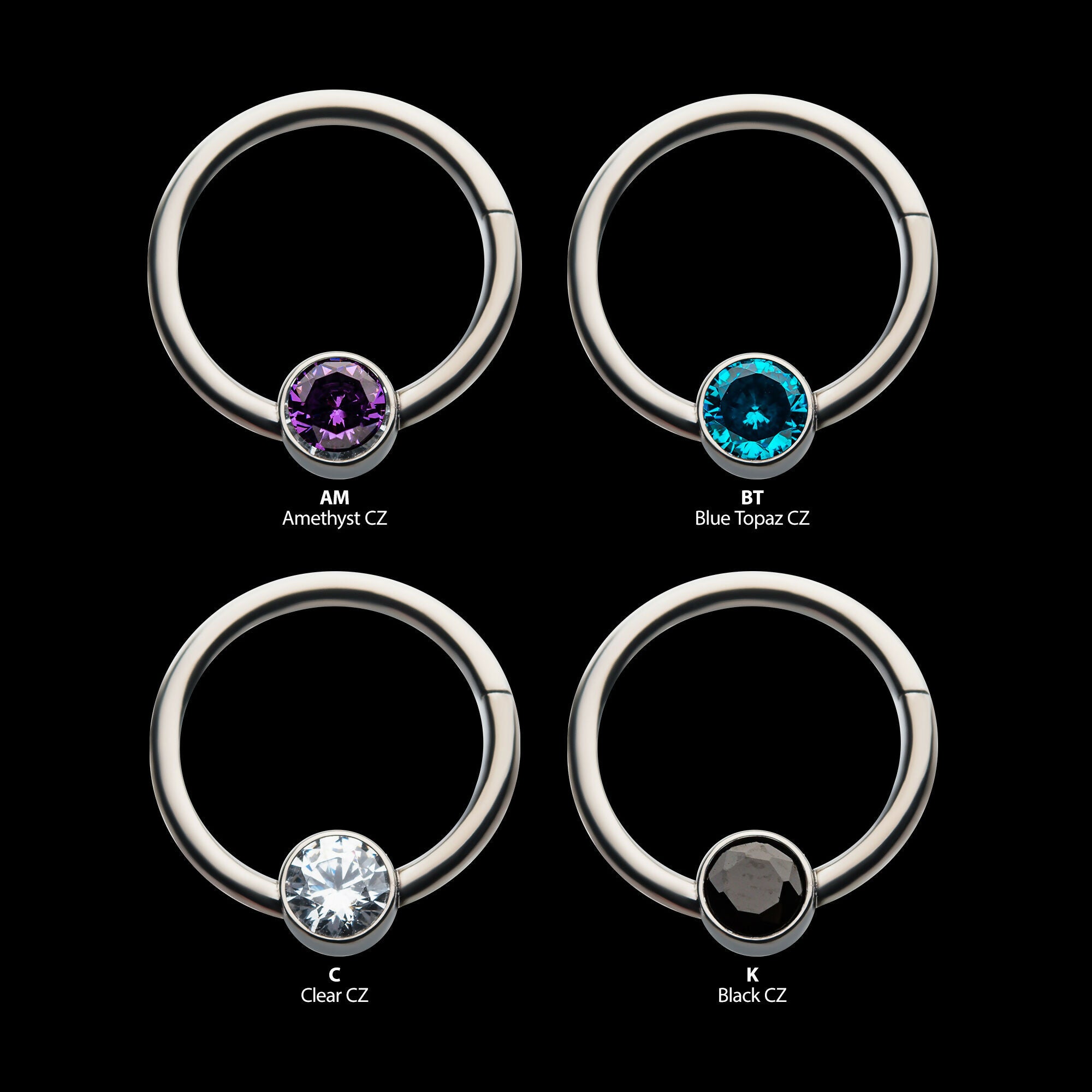 18g Titanium with Bezel Set CZ/Synthetic Opal Flat Back Front Facing Hinged Segment Ring Earring / Nosering