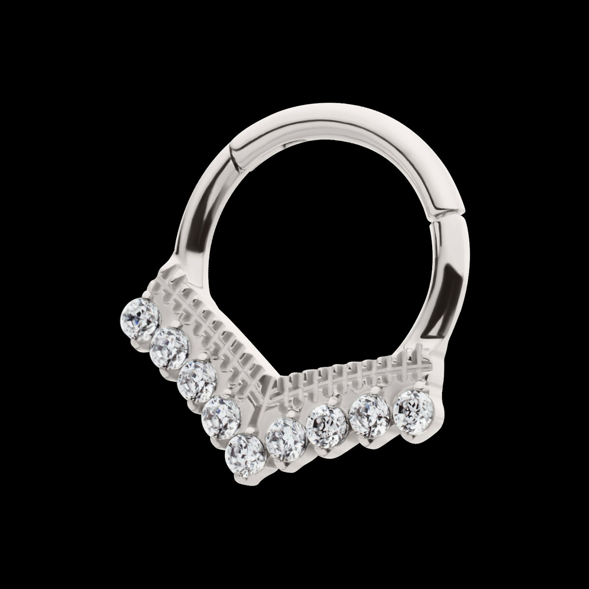 9 Cluster Prong Set Round CZ Chevron Front Facing Hinged Segment Clicker Hoop Earring / Nosering – Titanium