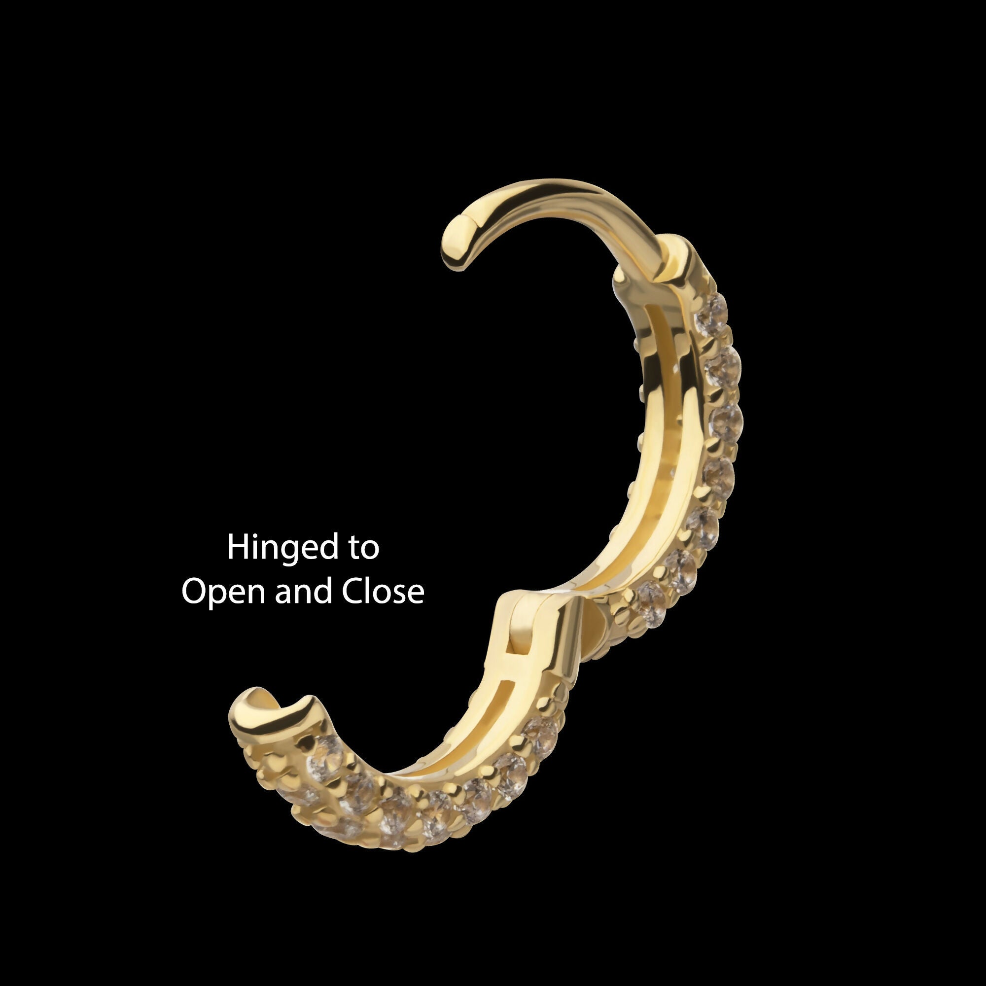 3 Row Pave Set Gem Hinged Hoop Huggie Earrings – 14Kt Yellow Gold