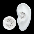 Pave Set Round CZ with Tri Beads Front Facing Hinged Segment Clicker Hoop Earring / Nosering – Titanium