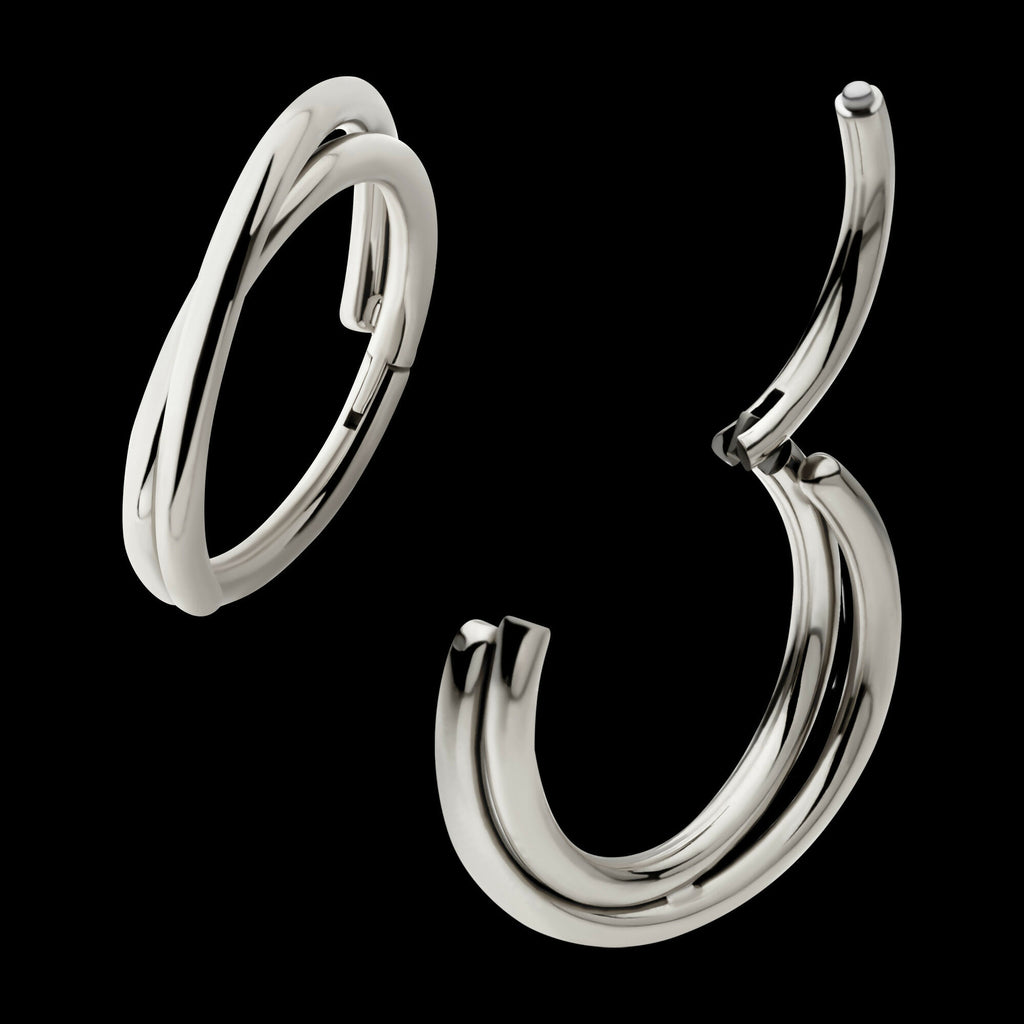 Double Hoop Side Facing Hinged Segment Clicker Earring / Nosering – Titanium