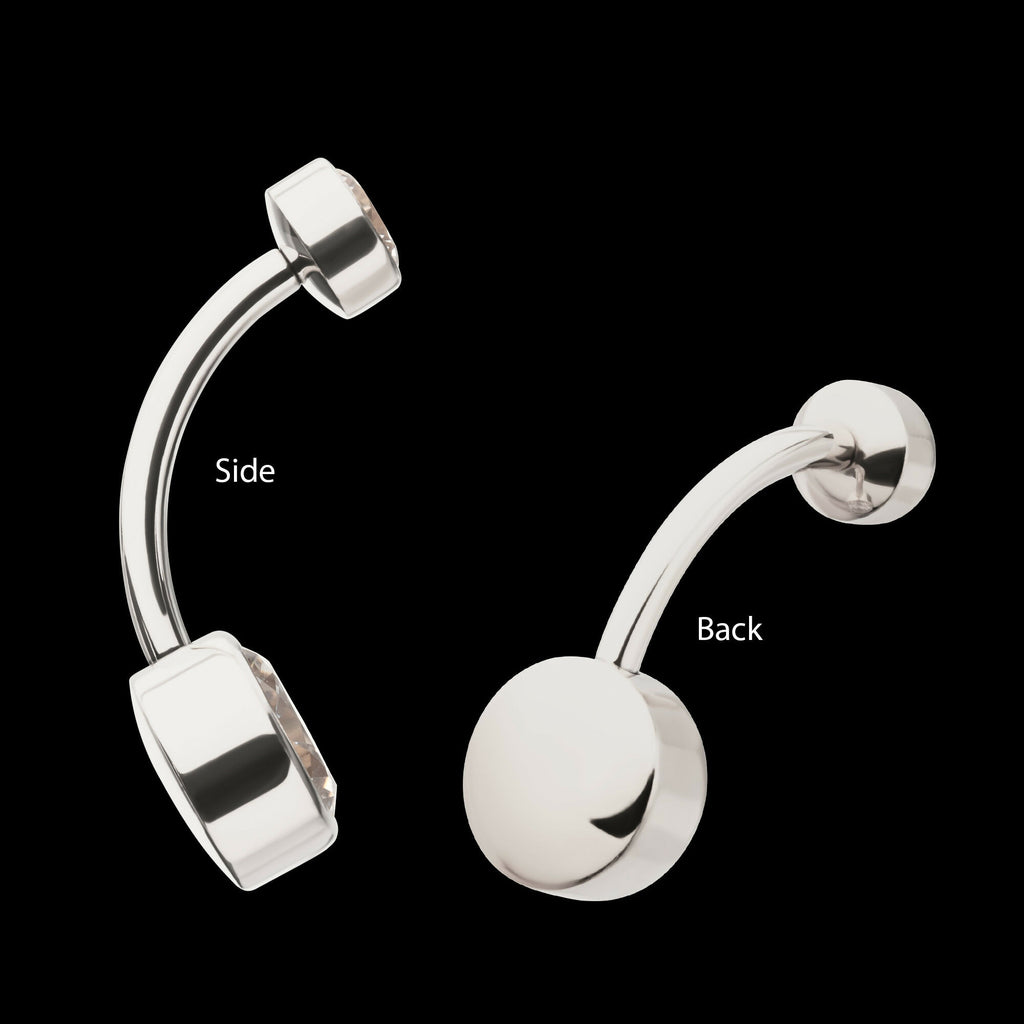 Internally Threaded Double Bezel Round with Smooth Rounded Back & Fixed Bottom Navel Earring / Nosering – Titanium