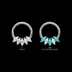 5-Cluster Marquise CZ/Stone Front Facing Hinged Segment Clicker Hoop Earring / Nosering – Titanium