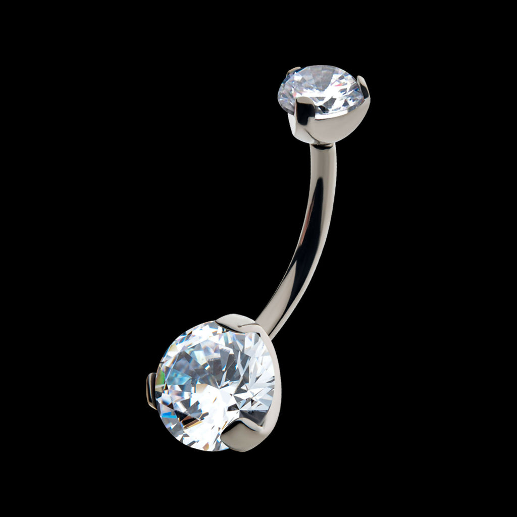 Prong Set Round AAA CZ/Synthetic Opal Detachable Top and Fixed Bottom Navel Curve Earring / Nosering – Titanium