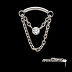 Titanium Threadless 2-Tier Dangle Chain Curved Bar Top with Bezel Round CZ