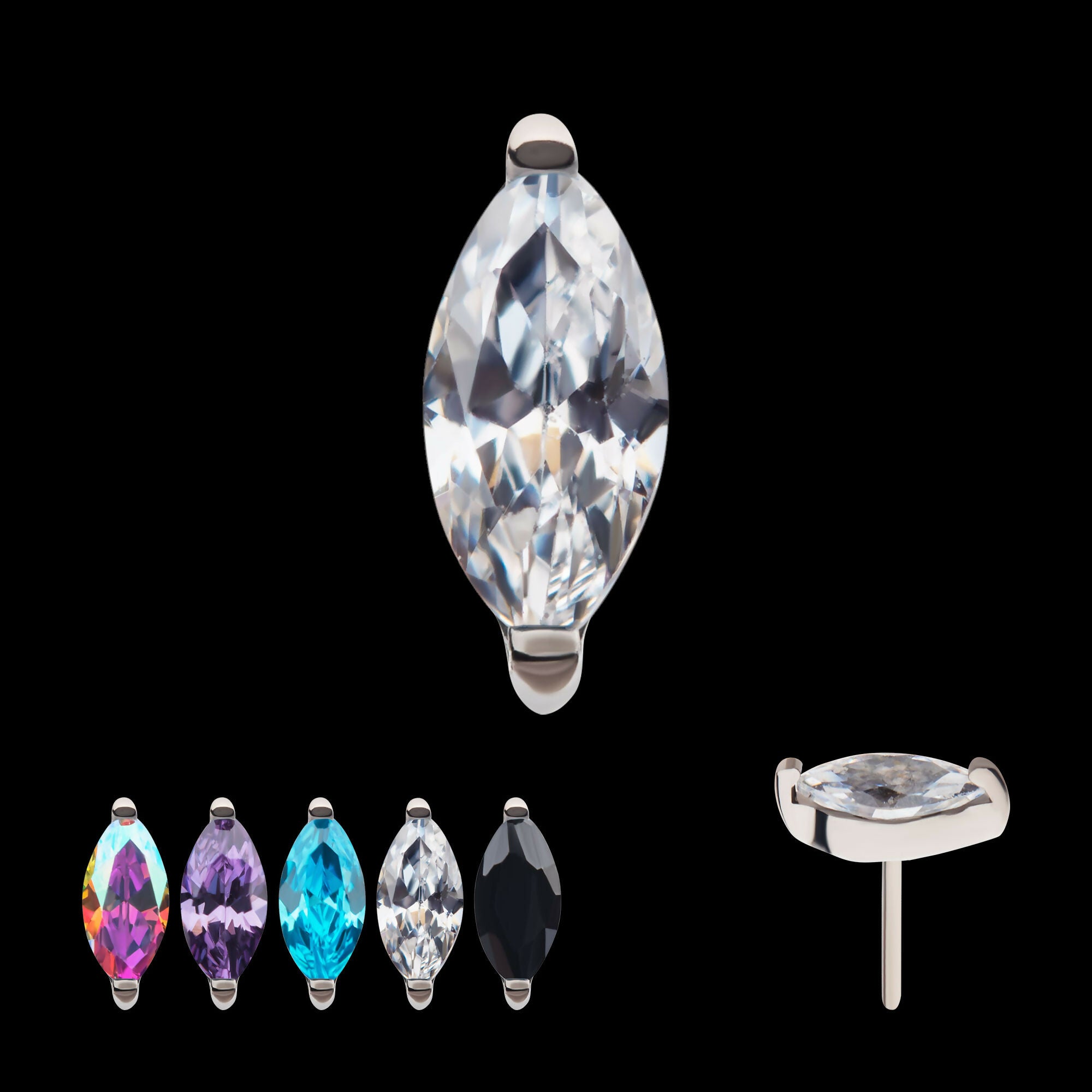 Titanium Threadless with 2-Prong Marquise CZ Top