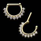 11 Prong Set 2mm Clear CZ Gems Septum Clicker Hoop Earring / Nosering – 14kt Yellow Gold