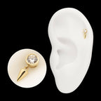 14Kt Gold Threadless Bezel Round Gem Top with Spike Dangle