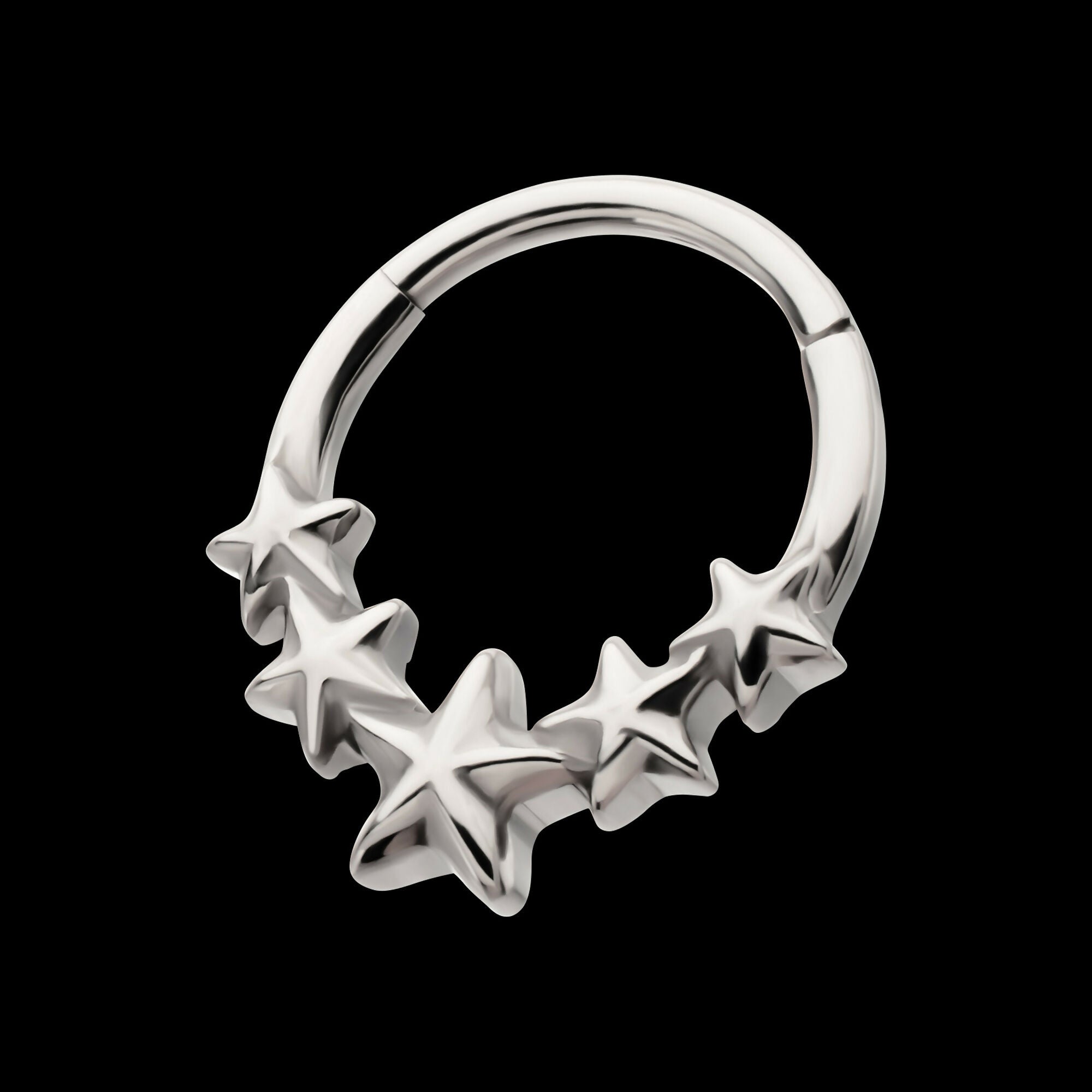 5-Star Cluster Hoop Front Facing Hinged Segment Clicker Earring / Nosering – Titanium
