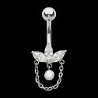 Internally Threaded Marquise Gem Fan Navel with Floating Gem and Chain Dangle Earring / Nosering – Titanium
