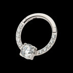 1mm CNC Set Full Clear CZ & Big Round CZ Front Facing Hinged Segment Clicker Hoop Earring / Nosering – Titanium