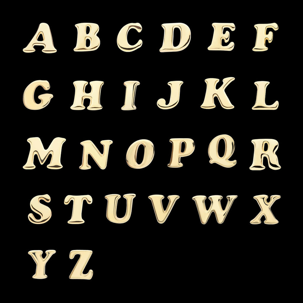 14Kt Yellow Gold Threadless Cooper Black Italic Letter Initial Tops