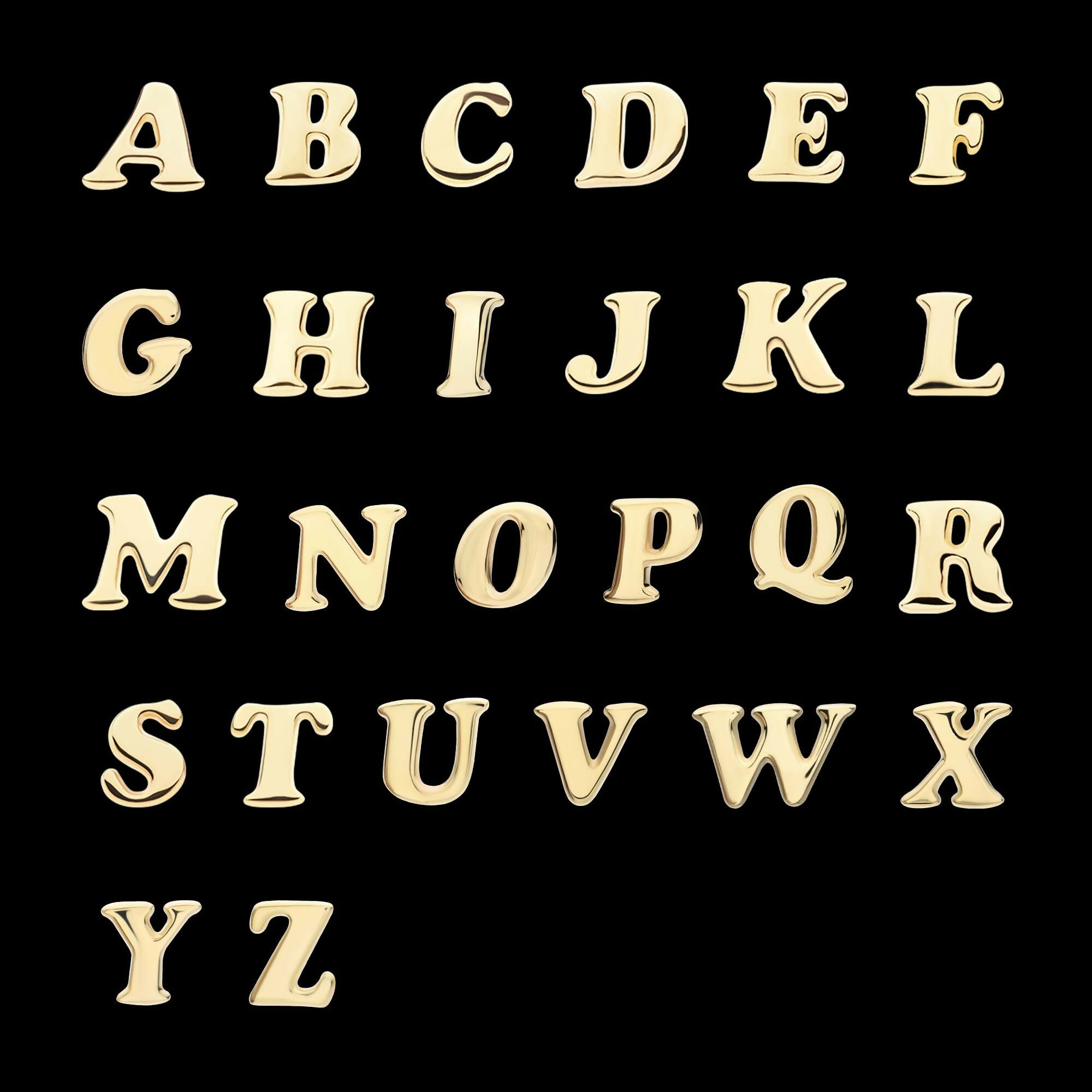 14Kt Yellow Gold Threadless Cooper Black Italic Letter Initial Tops