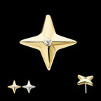 14Kt Gold Threadless Celestial Star with Central CZ Gem Top