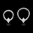 Clustered Prong Set Round CZ with Center Princess Gem Front Facing Hinged Segment Clicker Hoop Earring / Nosering – Titanium