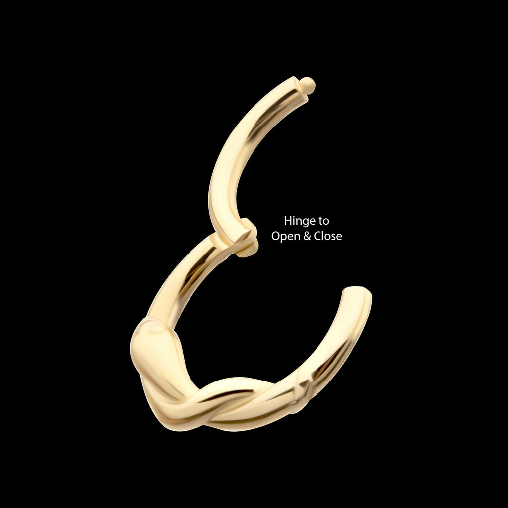 Snake Twisted Front Facing Hinged Segment Clicker Hoop Earring / Nosering – 14Kt Yellow Gold