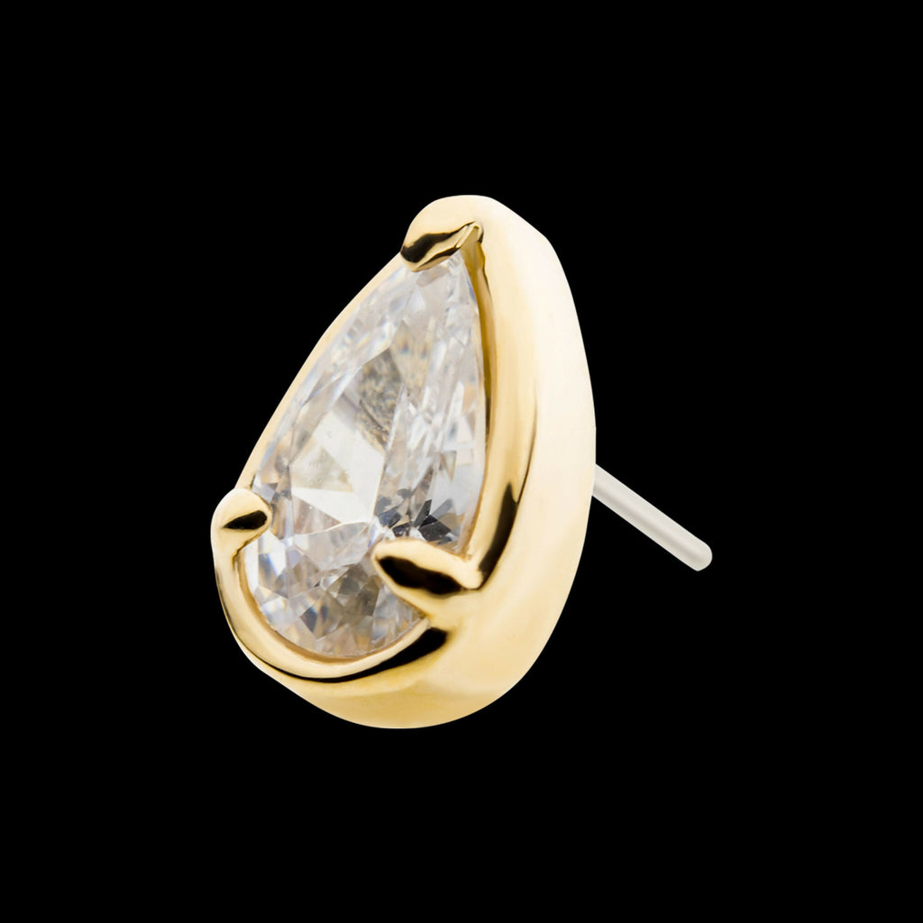 14Kt Gold Threadless with Prong Set Pear-Shaped CZ/Synthetic Opal/Stone Top