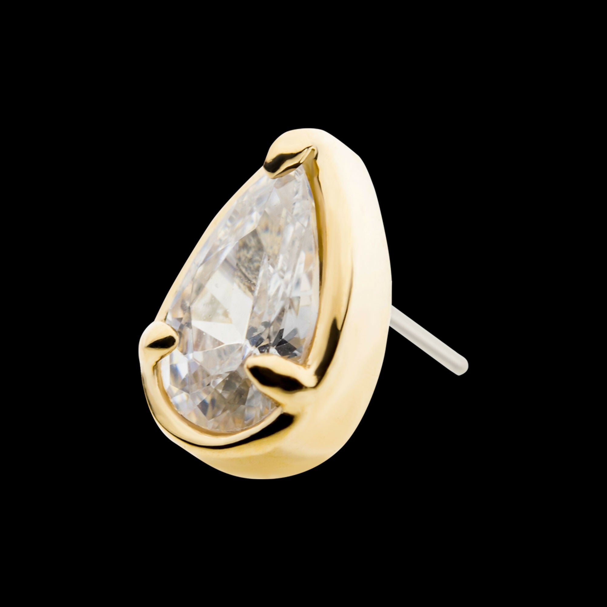 14Kt Gold Threadless with Prong Set Pear-Shaped CZ/Synthetic Opal/Stone Top