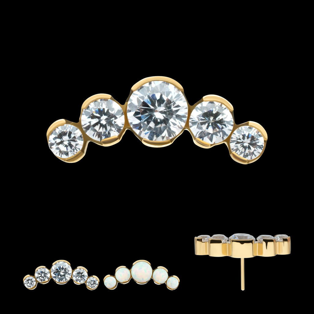 24Kt Gold PVD Titanium Threadless Semi-Bezel Set Round Gem/Opal 5-Cluster Top