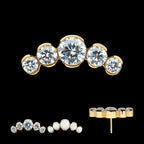 24Kt Gold PVD Titanium Threadless Semi-Bezel Set Round Gem/Opal 5-Cluster Top