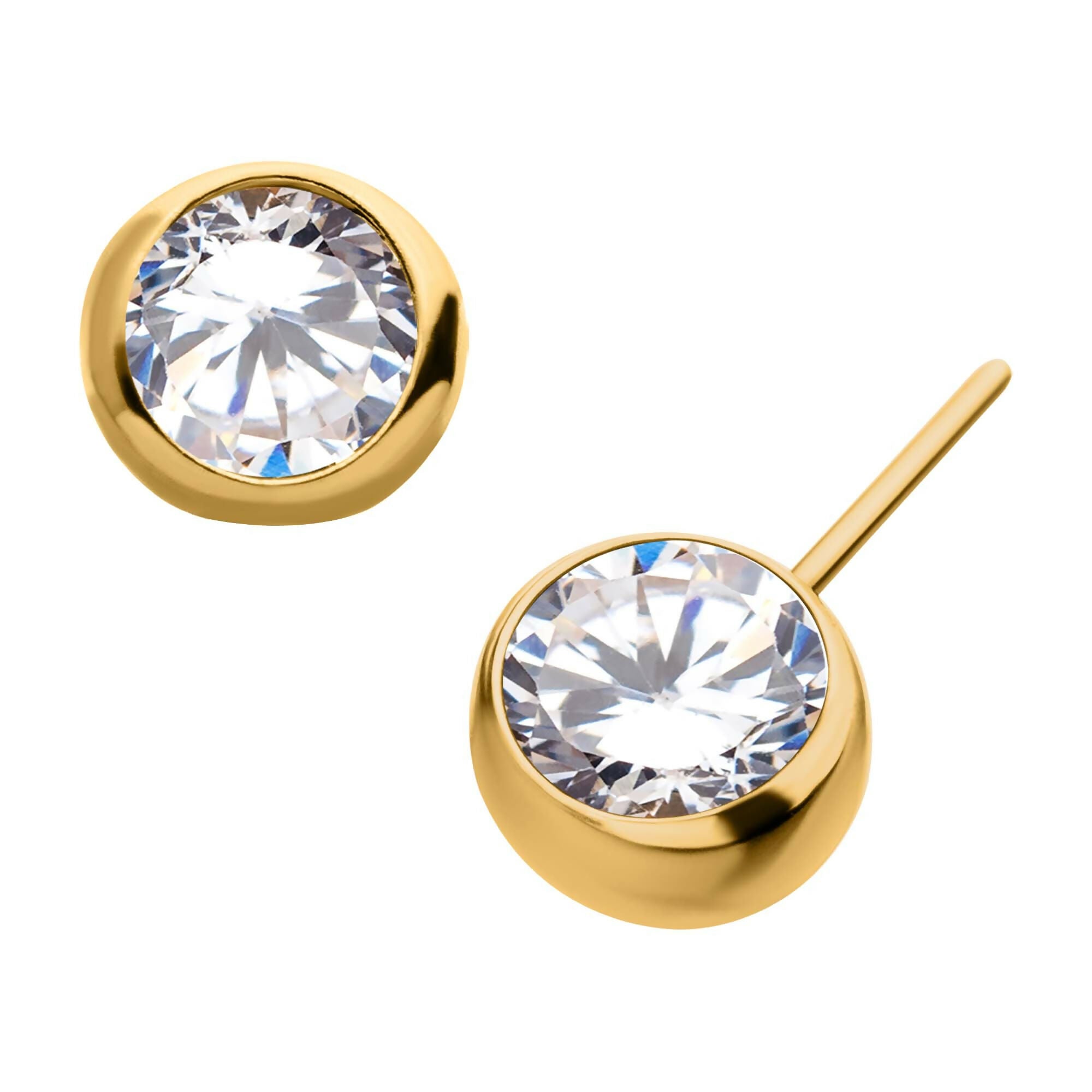 Bezel Set Swarovski Crystal Side Facing Flatback Stud Earring / Nosering - Swarovski Crystal in 24Kt Gold PVD Titanium