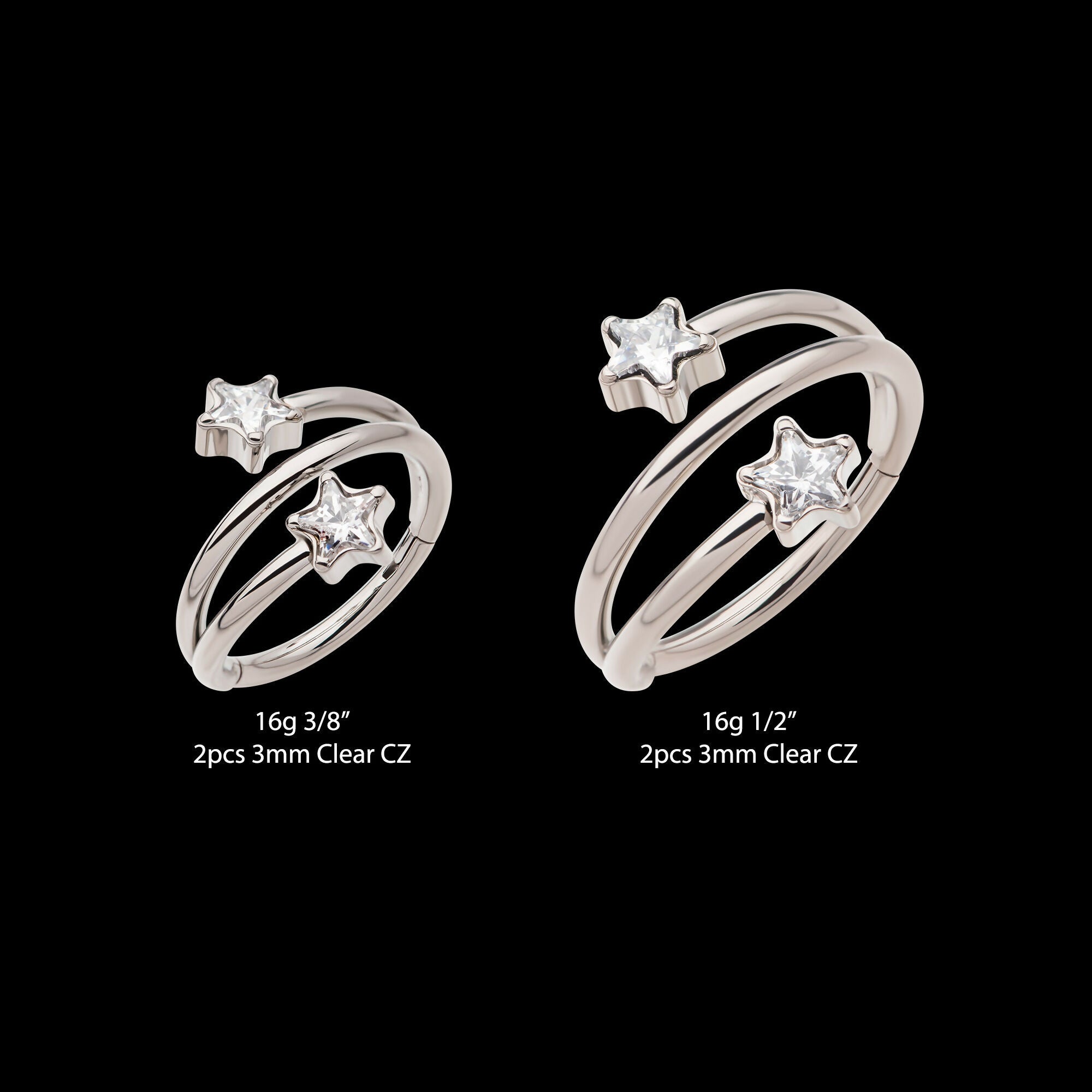 Double Ended Twist Side Facing Hinged Segment Clicker with Star CZ Hoop Earring / Nosering – Titanium