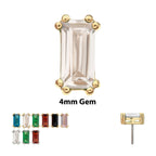 4mm Emerald Cut Prong Set Gem Flatback Stud Earring / Nosering - Gem in 14Kt Gold